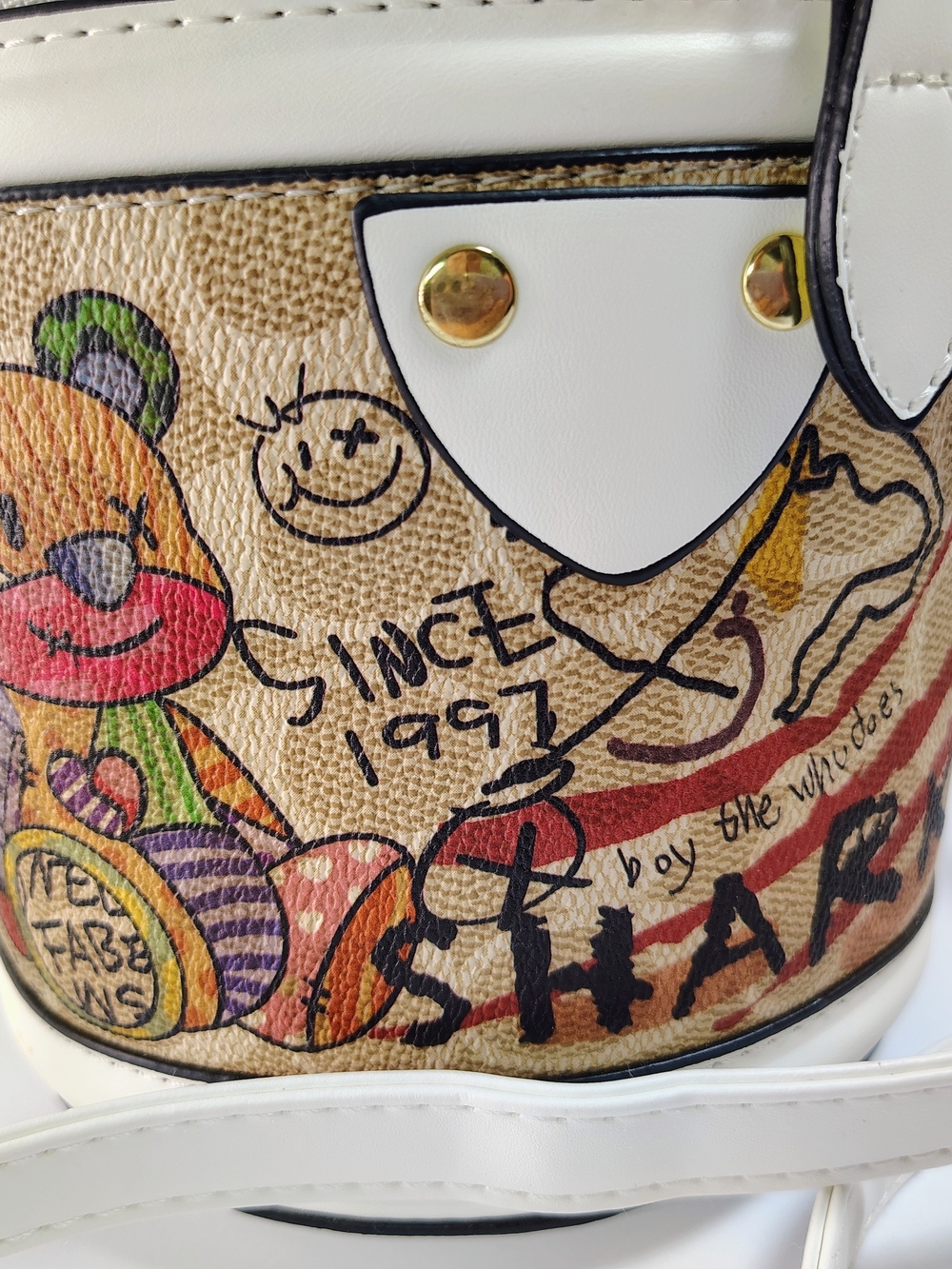 Graffiti Print Cylinder Crossbody Bag & Top Handle Handbag - Picture 4 of 12